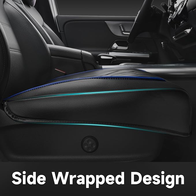 CAR PASS 2 Pack Leather Front Car Seat Covers, Bottom Seat Covers Full Wrapped with Storage Pocket, Anti-Slip PU Seat Protectors,Waterproof Seat Cushion Pad Universal Fit Sedan SUV Truck, Black/Blue - Image 4