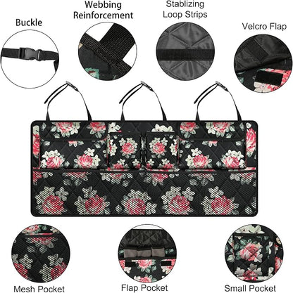 Femuar Car Trunk Organizer,Large Capacity Backseat Trunk Organizer(42"*18"),Collapsible Car Storage Bag with 8 Pocekt,Car Organizer for SUV/MPV/Truck - Floral - Image 4