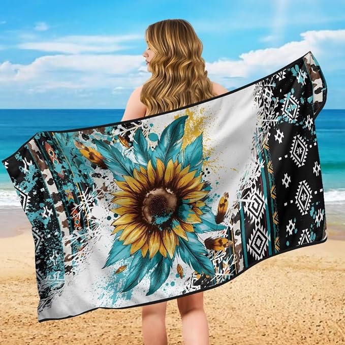 Aztec Sunflower Car Seat Cover Sweat Auto Front Seat Cover with Storage Bag Sunflower Print Car Seat Protector Aztec Tribal Auto Interior Accessories Running Swimming Hiking Universal Towels - Image 5
