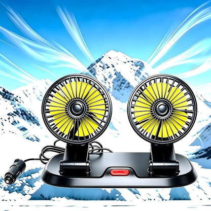 12V Dual Head Car Cooling Fan for Broken AC, 360° Rotatable | Cigarette Lighter Plug, 2-Speed Quiet Brushless. No-Block Dashboard Design. Light Truck, Van, RV, Backseat Passengers. by Unknown