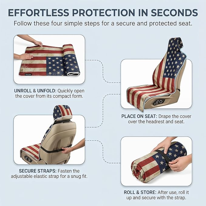 Waterproof Stain Resistant Towel Car Seat Covers | Universal Non-Slip for Gym Workout, Swimming, Beach and Workout Outdoor , Machine Washable(American Flag, 1 Pack) - Image 5