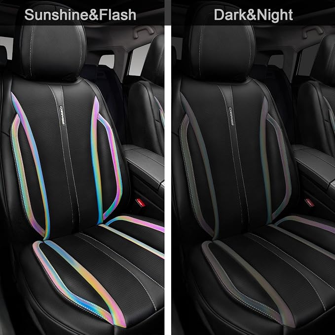 CAR PASS Nappa Leather Seat Covers Front Seats Only, Waterproof Faux Leather car Seat Cover 2 Piece Cushions Protector Universal Fit for SUV Truck Automotive Vehicle, Chameleon Iridescent Reflective - Image 5