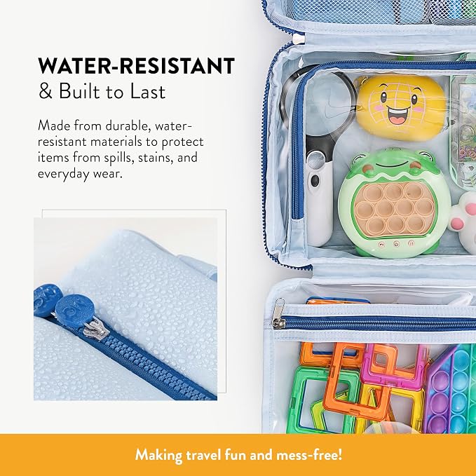 Kids Travel Organizer – Multi-Compartment, Water-Resistant Hanging Bag for Toys, Snacks, & Activities - Compact, Lightweight Design with Hook & Carry Handle - Perfect for Travel Use (Blue, Large) - Image 3