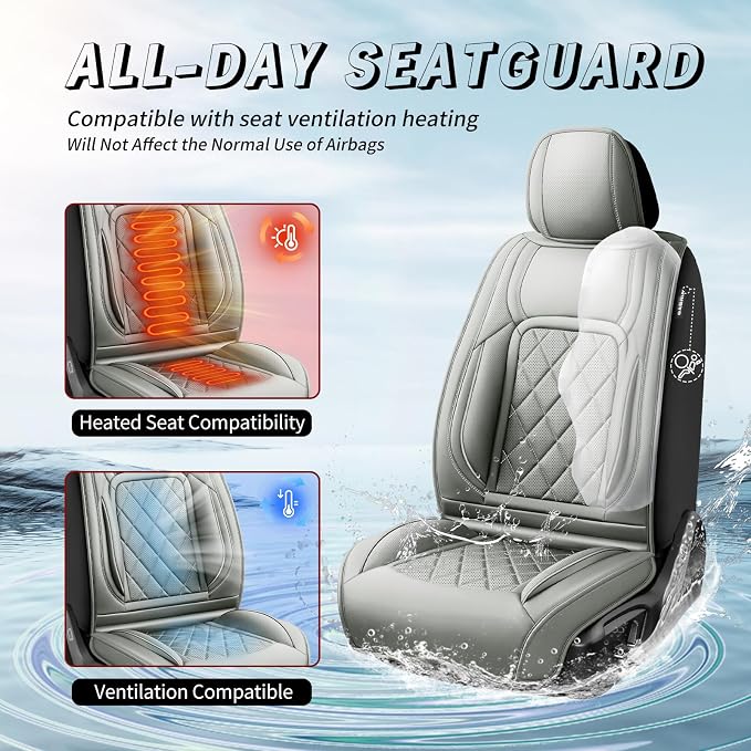 Fit RAV4 Premium Leather Car Seat Covers for Toyota RAV4 2007-2025 2026 - Waterproof，Breathable，All-Weather Seat Cushion Protecto & Airbag Compatible, 2 Front Seat Gray - Image 4