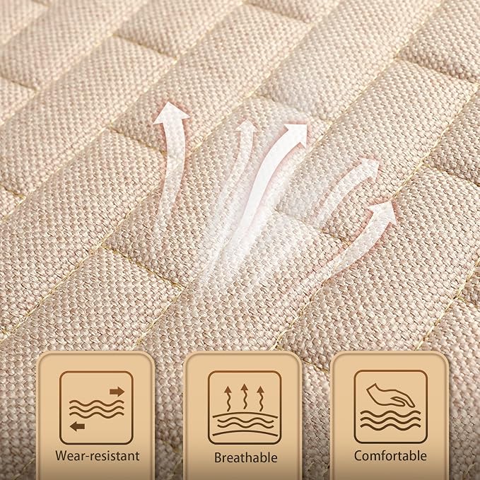Beige Linen Back Seat Cover, Rear Car Seat Cover for Cars Truck SUV | Cloth Seat Covers for Cars, Seat Covers with Storage Pocket, Bottom Auto Seat Cushion Pad Mat for Most Vehicles - Image 5