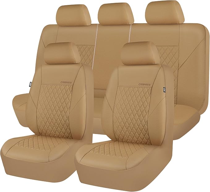 CAR PASS Faux Leather Seat Covers Full Set, Quilting Waterproof Premium Automotive Seat Cover with 5mm Composite Sponge Inside,Airbag Compatible, Universal for Most Cars Sedan SUV Truck, All Beige - Image 7
