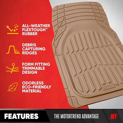 MotorTrend FlexTough Beige Car Floor Mats Rubber All Weather Automotive 2pc | Front Floor Mats for Cars - Waterproof Tan Car Mats Accessories Universal Fits Most Sedans, Compact SUV, Small Trucks - Image 2