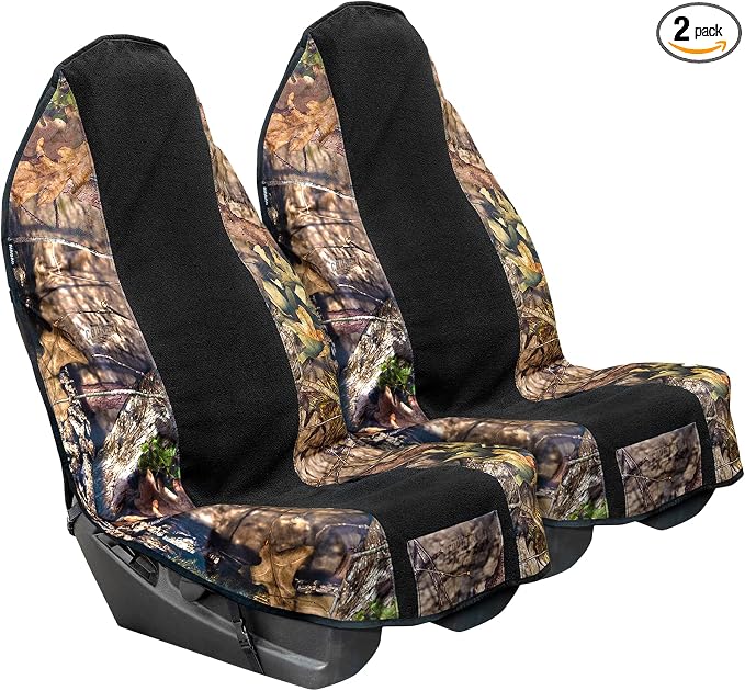 Season Guard Mossy Oak Camo Car Seat Cover Towel Protector; Great for After Gym Workouts, Dogs, Kids, and Outdoor Activities; Universal Fit for Cars SUVs MiniVans Trucks, EZ fit, Non Slip Grip, 2pc by SeasonGuard