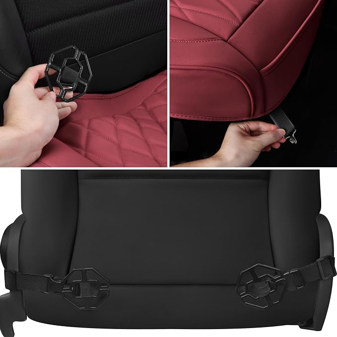 CAR PASS 2 Pack Leather Front Car Seat Covers, Bottom Seat Covers Full Wrapped with Storage Pocket, Anti-Slip Leather Seat Protectors,Waterproof Seat Cushion Pad Universal Fit Cars SUV Truck, Burgundy - Image 5