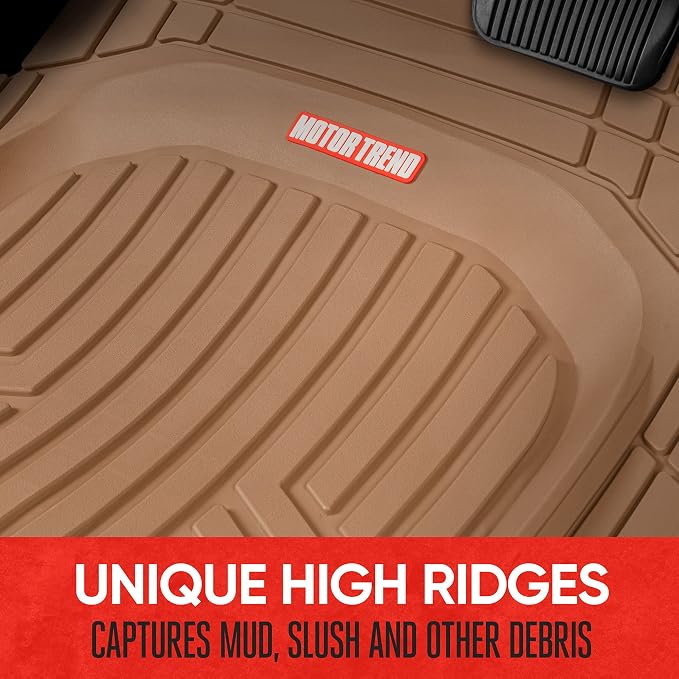 Motor Trend FlexToughXL Floor Mats for Cars Full Set, All-Weather Rubber Automotive Floor Mats, Waterproof Heavy Duty Car Mats, Flexible Floor Liners for Car Truck Van SUV, Car Floor Mats (Beige) - Image 7