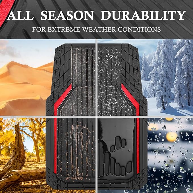 CAR PASS Heavy Duty Rubber Floor Mats for Car, Waterproof Liner Deep Dish Car Mats Full Sets, Universal Trim to Fit for SUV Truck Sedans Vans, All Weather Automotive Floor Mats 3pcs, Black Red - Image 7