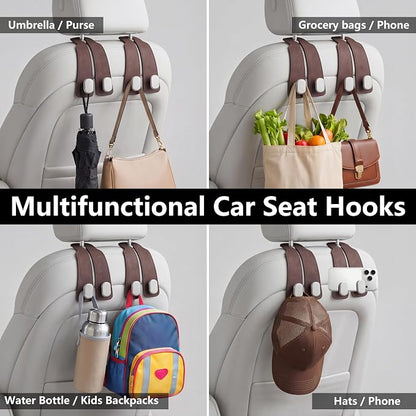 Car Seat Headrest Hooks for Purses & Shopping Bags, 2 Pack Suede Car Purse Hook, Double Hooks Secure Bags While Driving, Elegant & Durable, Simple to Install, Fits Handbags, Grocery Bags, Bottles. - Image 4