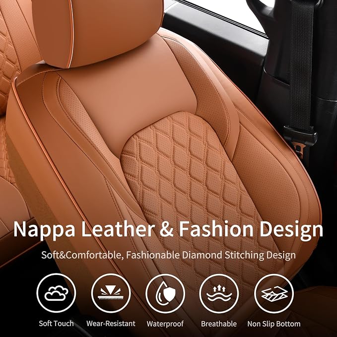 Huidasource Front Truck Seat Covers Fit for Ford F150 2015-2026&F250 F350 F450 2017-2026 All Cab XL XLT Lariat King Ranch Platinum, Waterproof Leather Automotive Car Seat Cover(Front Pair/Brown) - Image 9