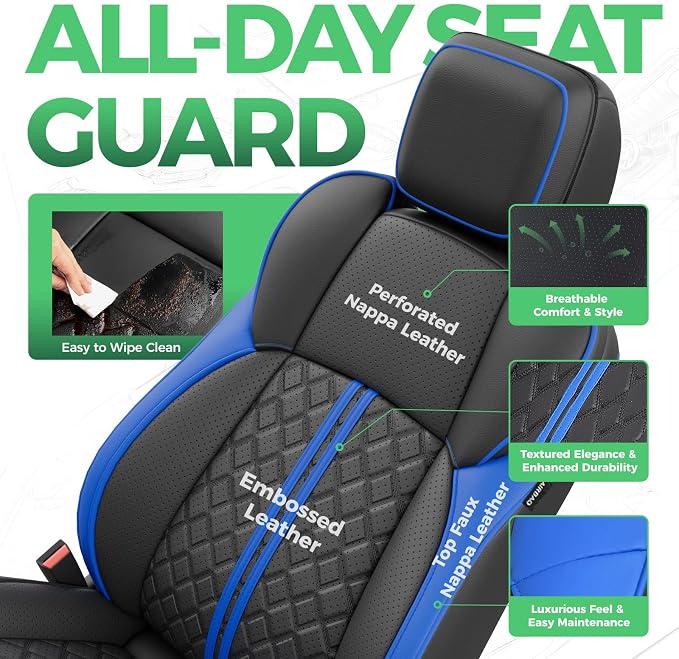 RIDEPOSH Custom Leather Seat Covers for Toyota Tacoma Double Cab 2024-2026 | full set, BKblue, OEM fit, premium waterproof leather, anti-slip, extra pockets, long-term durability, airbag compatible - Image 2