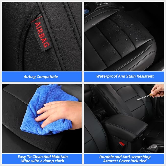 Full Set Seat Covers for 2018-2023 Jeep Wrangler 4drs,Rear w/Armrest(Black) | 1:1 Custom Fit,Factory Look,Easy Installation,Airbag Compatible,Waterproof Faux Leather & Easy to Clean,Pet Friendly - Image 7