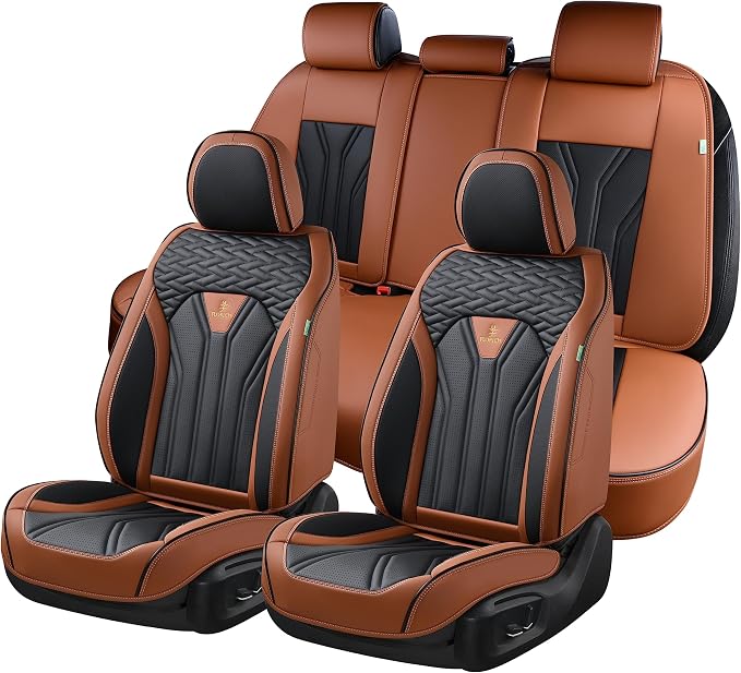 Leather Seat Covers, Seat Covers Full Set, Car Seat Protectors 5 Seats,Automotive Seat Covers Fit for Most Cars Trucks-Brown&Black by FLORICH