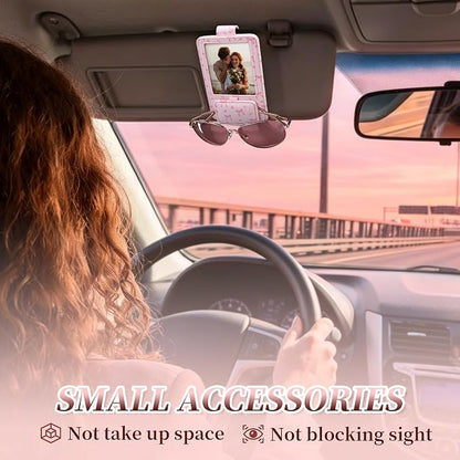 Sunglass Holder for Car, 2 in 1 Sunglass Visor Clip with Photo Frame | Leather Cloth, Magnetic Interior Car Accessories, Holds Paper Tickets, Universal Visor Fit, Custom Photo Slot, Pink - Image 5