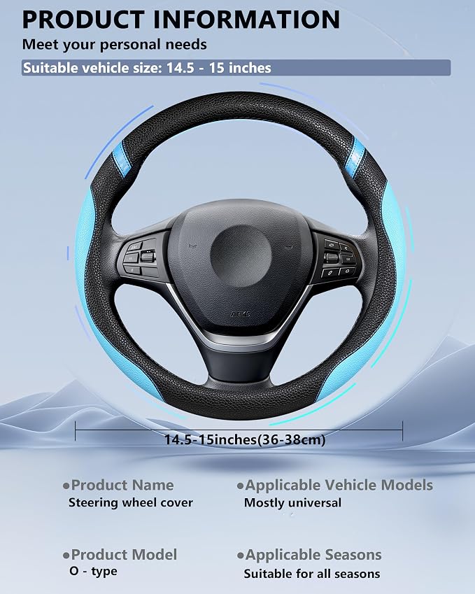 Universal Leather Steering Wheel Cover for Women Steering Wheel Cover for Car 15 inch (Blue) - Image 6