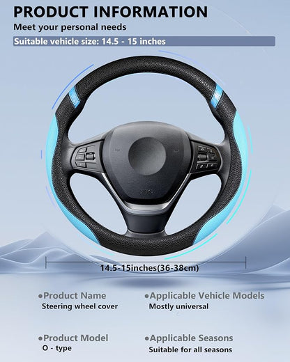 Universal Leather Steering Wheel Cover for Women Steering Wheel Cover for Car 15 inch (Blue) - Image 6
