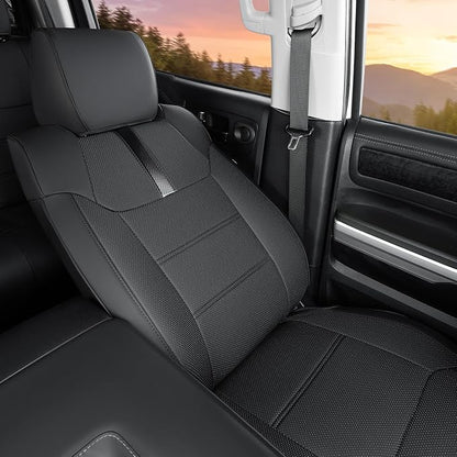 Super Cover Front Seat Covers for Toyota Tundra 2014–2021 (Bucket Seats Only), Full Coverage Front Leather Seat Protectors for Tundra Crewmax/Double Cab Pickup Accessories, Carbon Fiber, 2 PCS - Image 6