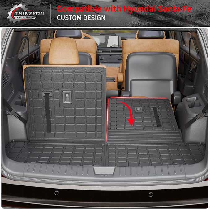 Floor Mats for 2024 2025 2026 Hyundai Santa Fe Gas & Hybrid | Trunk Mat Cargo Mat Cargo Liner TPE All Weather Back Seat Cover Protector Santa Fe Accessories - Image 7