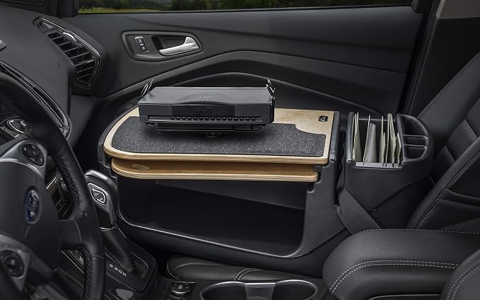 AutoExec GripMaster Car Desk for Your Vehicle Workstation and Mobile Office, Natural with Printer Stand and 400 watt Power Inverter - Image 2