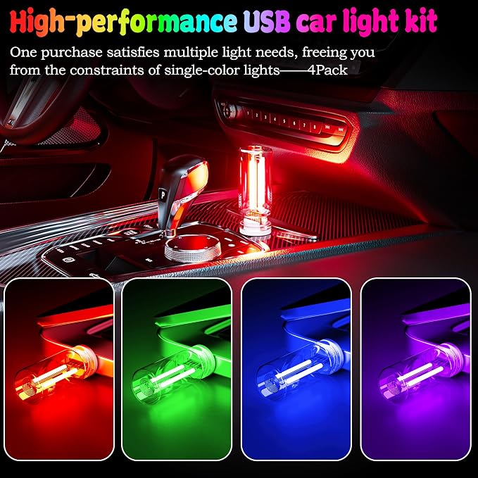 4 PCS USB Touch Dimmable Retro Glass Bottle Car Night Light | Portable design, 4 colors: Red Blue Green Purple, fits car interior, bedroom, hallway, indoor outdoor decor - Image 2