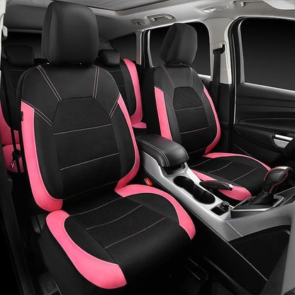 CAR PASS Leather Seat Covers, Breathable Universal Car Seat Cover Full Set for Cute Women Girly,Super 5mm Composite Sponge Inside,Airbag Compatible fits Most Auto,SUVs,Trucks,Vans(Black&Pink) - Image 9