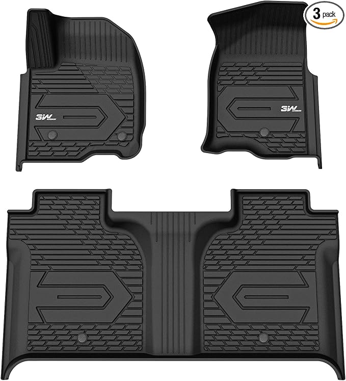 3W Floor Mats Fit for 2019-2026 Chevy Silverado/GMC Sierra 1500 | 2020-2026 GMC Sierra 2500 HD/3500HD Crew Cab TPE All Weather Custom Fit, with Factory Carpeted Storage by 3W