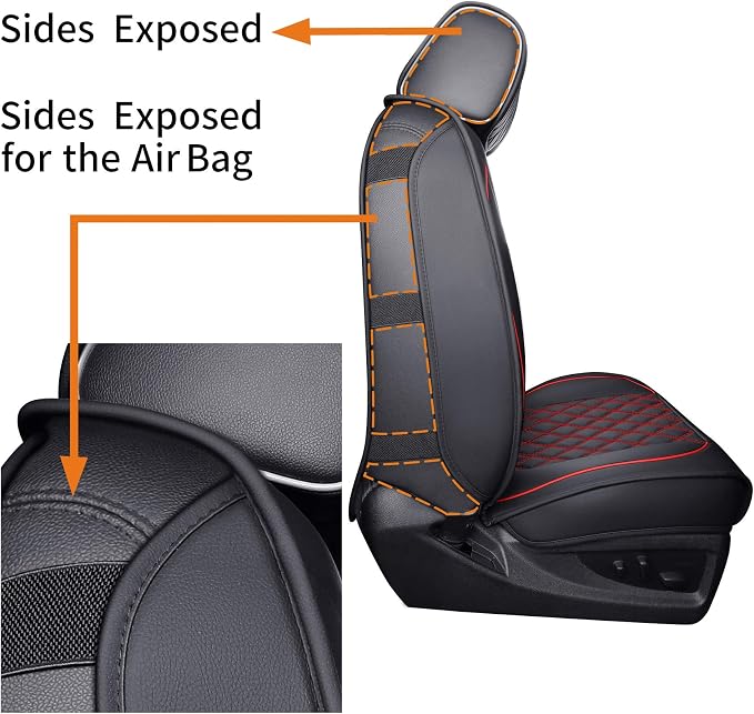 Truck Seat Covers for Chevy Silverado GMC Sierra 2007-2026 1500 | Custom Fit 2500HD 3500HD Trail Boss Z71 Pickup Crew Double Extended Cab Waterproof Leather Full Set Black-Red - Image 4