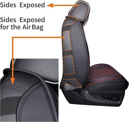 Truck Seat Covers for Chevy Silverado GMC Sierra 2007-2026 1500 | Custom Fit 2500HD 3500HD Trail Boss Z71 Pickup Crew Double Extended Cab Waterproof Leather Full Set Black-Red - Image 4