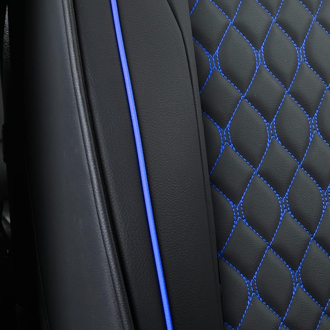 Car Seat Covers Front Pair,Universal Fit for Most Cars,SUV,Sedans and Pick-up Trucks,Automotive Faux Leather Vehicle Cushion Covers(Front Pair,Black/Blue) - Image 7