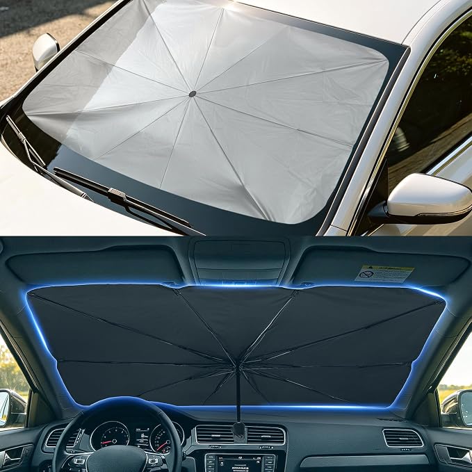[2026 Upgrade] Windshield Sun Shade Umbrella, Foldable Car Front Window Sunshade with Titanium Silver Coating, Blocks UV Rays & Heat Insulation, Keeps Car Cool, Fits Sedan Truck Pickup SUV RV - Image 6