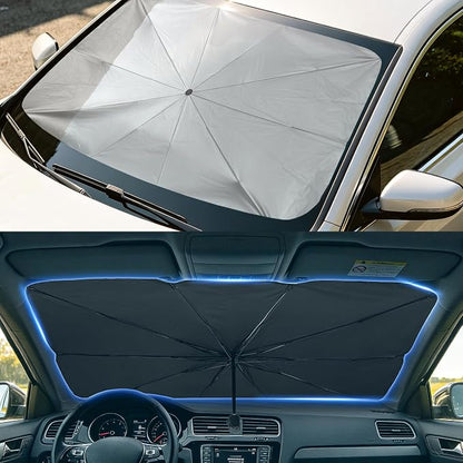 [2026 Upgrade] Windshield Sun Shade Umbrella, Foldable Car Front Window Sunshade with Titanium Silver Coating, Blocks UV Rays & Heat Insulation, Keeps Car Cool, Fits Sedan Truck Pickup SUV RV - Image 6