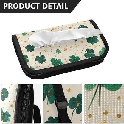 Car Tissue Holder Car Napkin Holder Car Tissue Box Dispenser Storage Case Sun Visor Mask Holder with Adjustable Straps Reusable Refillable Green Clovers and Stars - Image 3