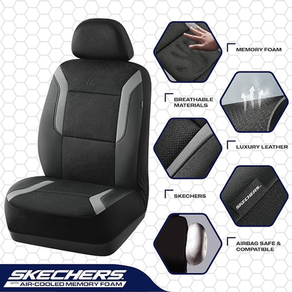 Skechers Memory Foam Car Seat Covers, Air Cool Mesh Thick Seat Covers, Car Seat Full Sets, Airbag Compatible, Automotive Comfort Protection for Most Cars,Vans,Trucks, SUVs,Grey - Image 4