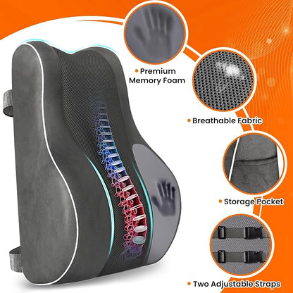 CloudBliss Lumbar Support Pillow, Memory Foam for Office Chair, Gray | Ergonomic High-Density Memory Foam, Adjustable Straps, Washable Mesh Cover, Lower Back Support for Office, Gaming & Car Seat - Image 4