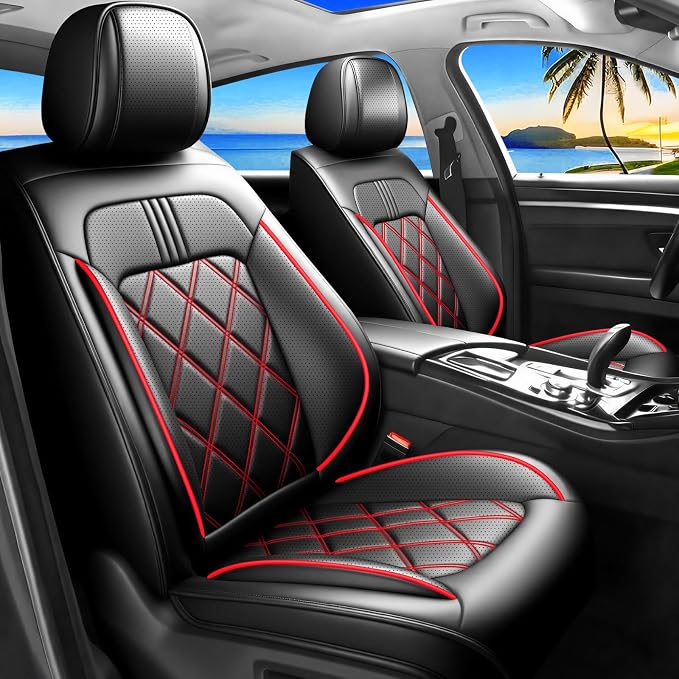 Car Seat Covers Fit for KIA Sorento 2008-2026, Premium Full Coverage Leather Automotive Seat Protectors, All Seasons Waterproof Breathable, Airbag Compatible (2 Front Seats, Red Black) by Unknown