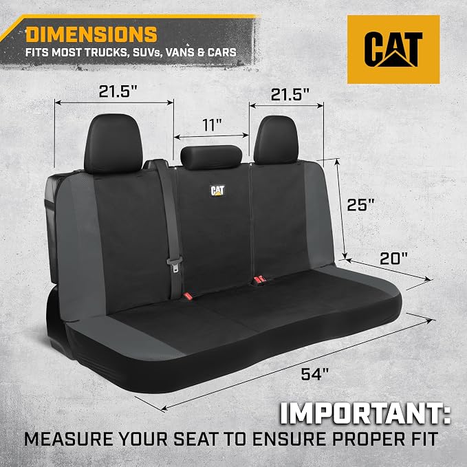 CAT Black & Gray Car Seat Covers Full Set - Front Seat Covers & Rear Bench Seat Cover - Airbag Compatible, 60/40 Split Bench for Mid-Size Trucks & SUVs - Automotive Interior Seat Accessories - Image 3
