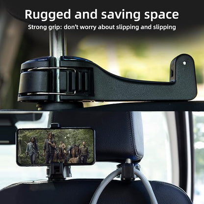 Amooca Car Seat Hooks for Purses and Bags with Phone Holder, Universal Car Headrest Storage Organizer Hanger Hook with Lock, 360° Rotation Headrest Hooks, 2 in 1 Car Headrest Hooks, 2 Pack, Blue - Image 5
