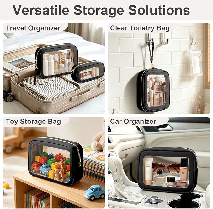 5PCS Clear Makeup Bags with Handles, TSA Approved Toiletry Bags, Diaper Bag Organizer Pouch, TPU Car Storage Organizer with Zippers, Waterproof Travel Organizer Bag for Women - Image 7