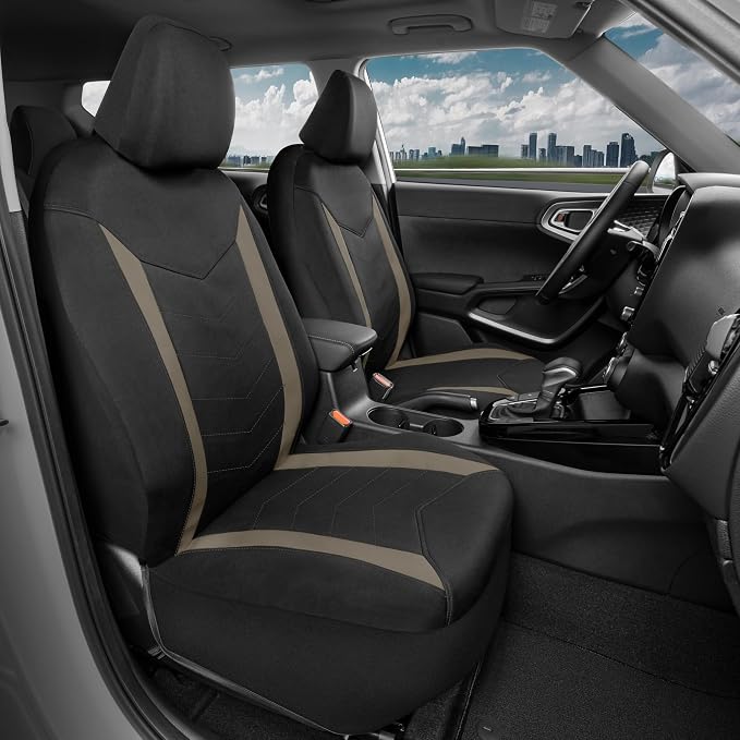 Motor Trend Neoprene Waterproof Seat Covers for Cars, Trucks, & SUV – Black & Beige Automotive Interior Protectors - Rear Split Bench Protector for Kids Dogs & Pets – Forros para Asientos de Carro - Image 2