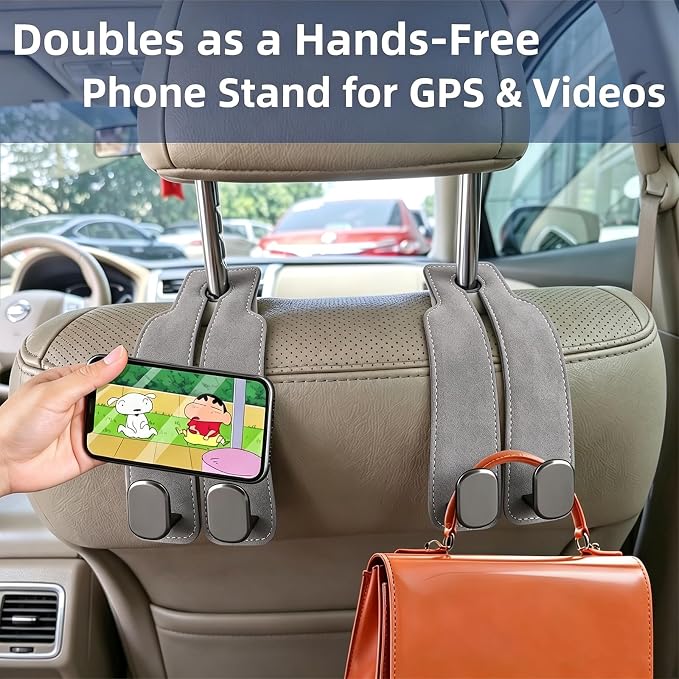 GoldenLife Headrest Hooks for Car, 2 Pack Premium Car Bag Hooks | Secure Heavy-Duty, Elegant & Universal Fit Car Hooks for Purses Handbags Grocery & Backpacks (Grey) - Image 5