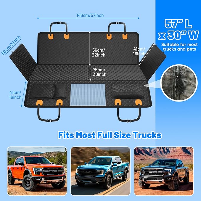 Dog Car Seat Cover for Back Seat,Hard Bottom Dog Seat Cover for Truck | Hold 400lbs,Waterproof,Anti-Scratching,Safety Non-Slip,600D Oxford,Mesh Window,Storage Pocket - Image 4