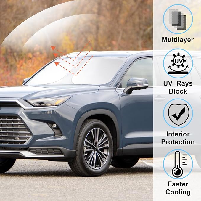 Windshield Sun Shade for 2024 2025 2026 Toyota Grand Highlander | Full covered for windshield, Foldable & Durable, Block UV Rays, Reduce Heat, Easy to install, Keep Car Cooler - Image 2