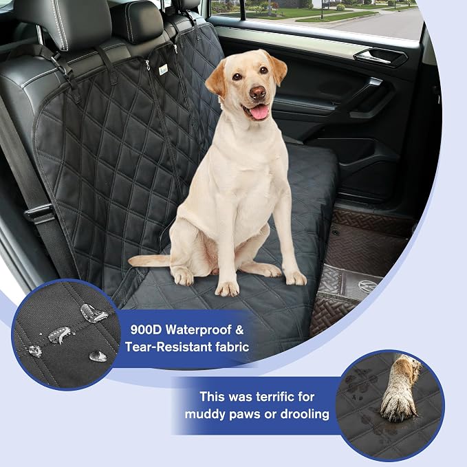 ALLANSING Back Seat Cover for Compact Cars and SUVs Rear Split Bench - 900D Oxford Waterproof Non-Slip Car Seat Protector for Messy Kids & Drooling Dogs, Easy Clean(Black) - Image 2