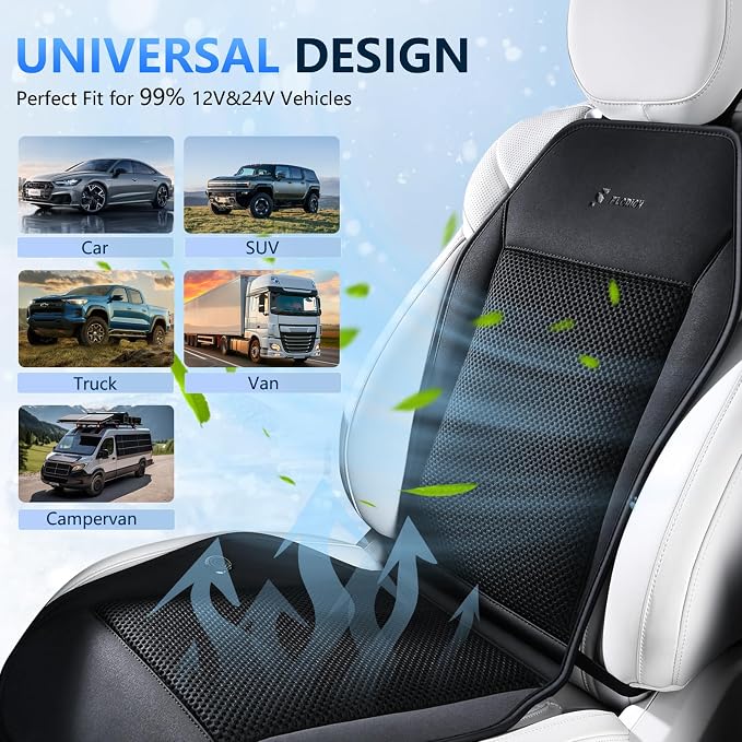 Cooling Car Seat Covers Blowing & Suction Ventilated Car Seat Cushion with 8 Turbo Fans 12V-24V 3-Speed Adjustable Car Seats Cooling Pad Universal Fit for Car SUV Truck Van Summer Driving - Image 7