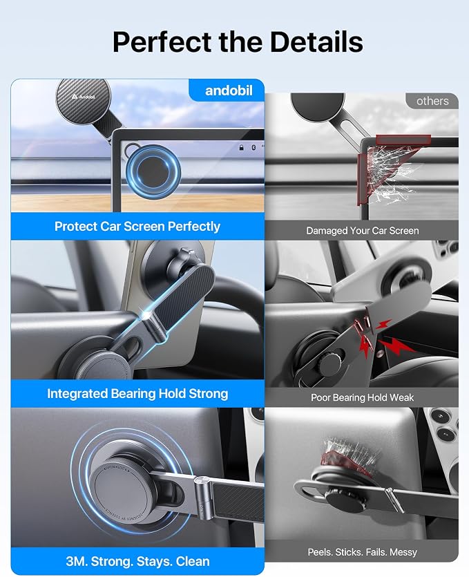 andobil Upgrade Tesla Phone Mount [Strong Magnet & Foldable] MagSafe Car Mount for Tesla New Model Y Juniper Model 3, 360° Adjustable Tesla Phone Holder fits iPhone 17 16 15 Pro Max, Tesla Accessories - Image 6