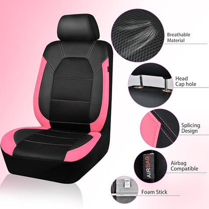 CAR PASS Leather Seat Covers, Breathable Universal Car Seat Cover Full Set for Cute Women Girly,Super 5mm Composite Sponge Inside,Airbag Compatible fits Most Auto,SUVs,Trucks,Vans(Black&Pink) - Image 5