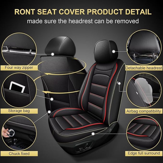 IKABEVEM Car Seat Covers for Toyota 4Runner 2003-2025 2026, 2-Pack Front | Luxury Fuax Leather, Waterproof, Airbag Compatible, Easy to Install, Scratch‑Resistant Seat Protection, Redline - Image 2